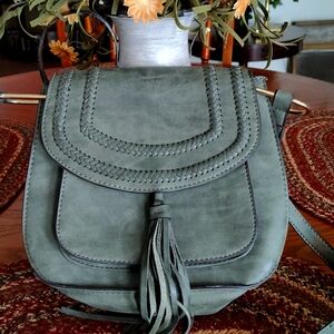 Franco Sarto Olive Green Fox Leather Boho Crossbody Purse